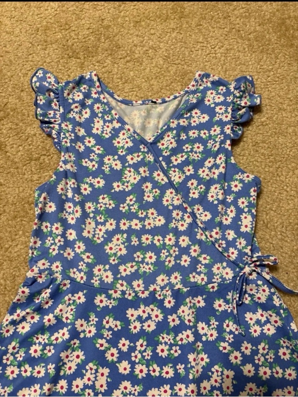 Pink & Violet Blue Daisy Floral Ruffle Wrap Dress Medium 8/10 - Picture 3 of 4